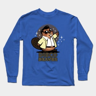 Disco Beaver Original Kawaii Cute Funny Retro 70's Beaver Cartoon Meme Long Sleeve T-Shirt